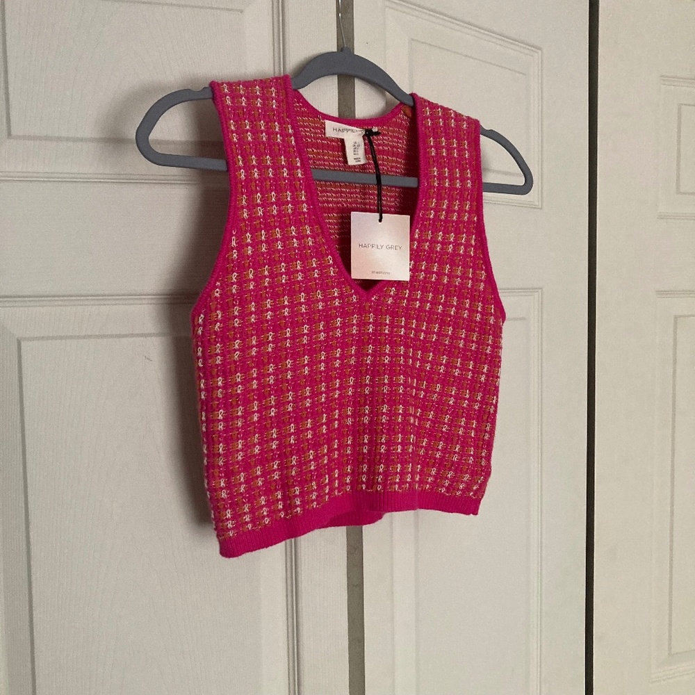 (Happily Grey) Pink & Orange Knit Sweatervest size L